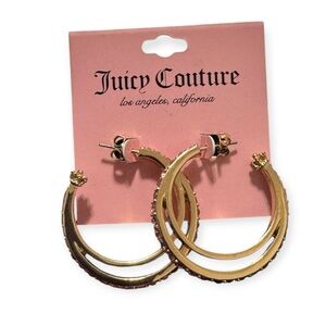Juicy Couture Hoop Earrings McBling Pink Rhinestones Gold Double Loop Y2K Gift